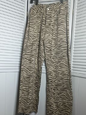 SHEIN Beige and Brown Zebra Print Wide Leg Pants